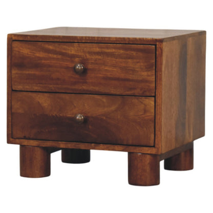 Table de chevet à pieds cylindriques en manguier massif – Châtaigne – vue 2