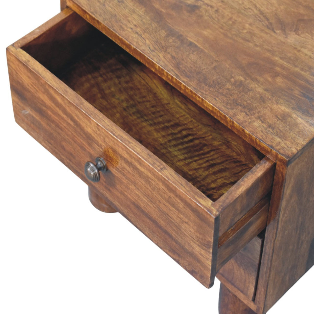Table de chevet à pieds cylindriques en manguier massif – Châtaigne – vue 5