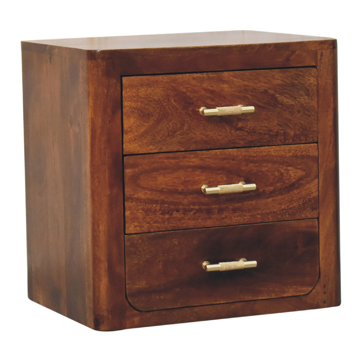 Table de chevet à poignées dorées en manguier massif – Châtaigne – vue 3