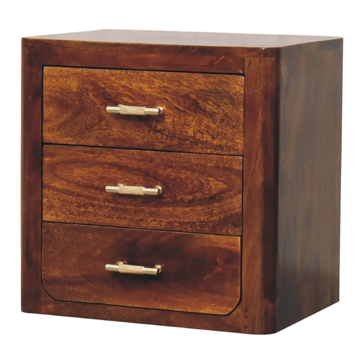 Table de chevet à poignées dorées en manguier massif – Châtaigne – vue 4