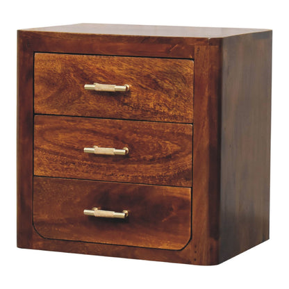 Table de chevet à poignées dorées en manguier massif – Châtaigne – vue 4