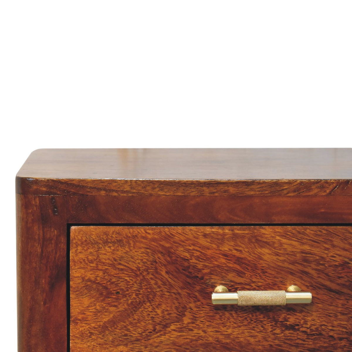 Table de chevet à poignées dorées en manguier massif – Châtaigne – vue 5