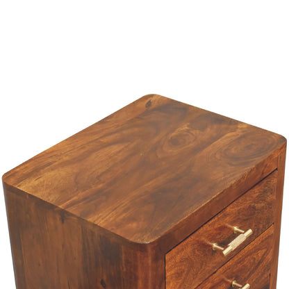 Table de chevet à poignées dorées en manguier massif – Châtaigne – vue 6