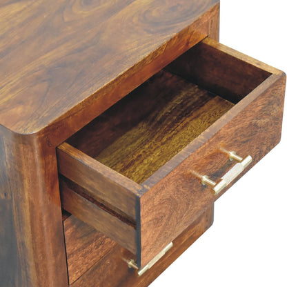 Table de chevet à poignées dorées en manguier massif – Châtaigne – vue 7