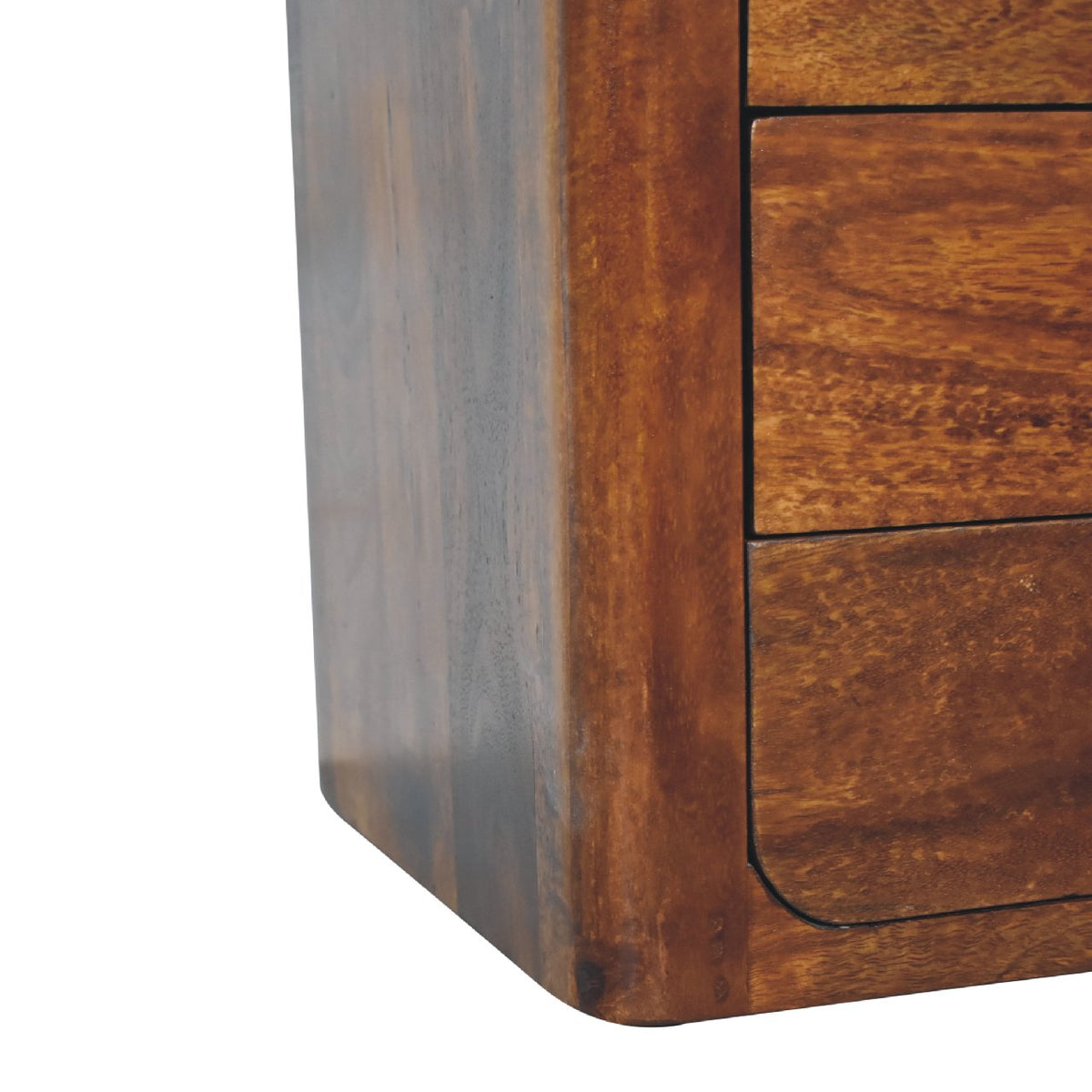 Table de chevet à poignées dorées en manguier massif – Châtaigne – vue 9