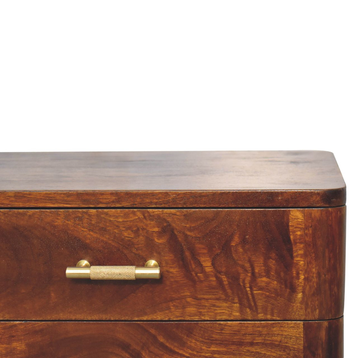 Table de chevet à poignées T dorées en manguier massif – Châtaigne – vue 5