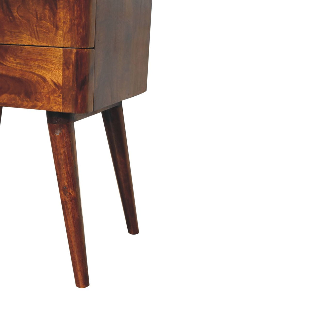 Table de chevet à poignées T dorées en manguier massif – Châtaigne – vue 8