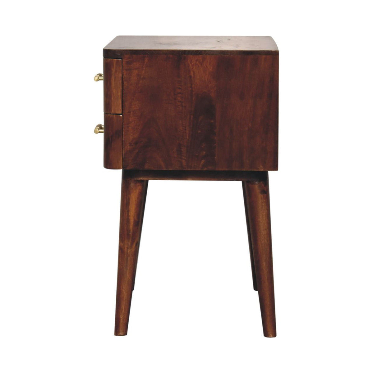 Table de chevet à poignées T dorées en manguier massif – Châtaigne – vue 9