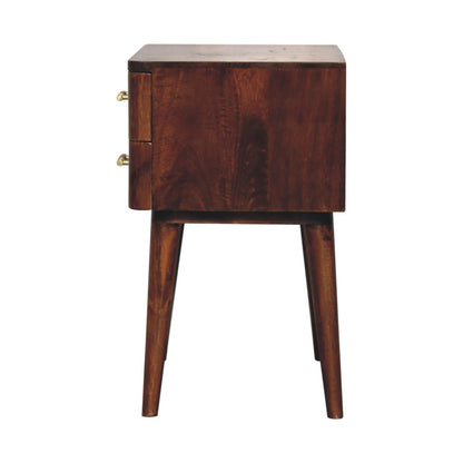 Table de chevet à poignées T dorées en manguier massif – Châtaigne – vue 9