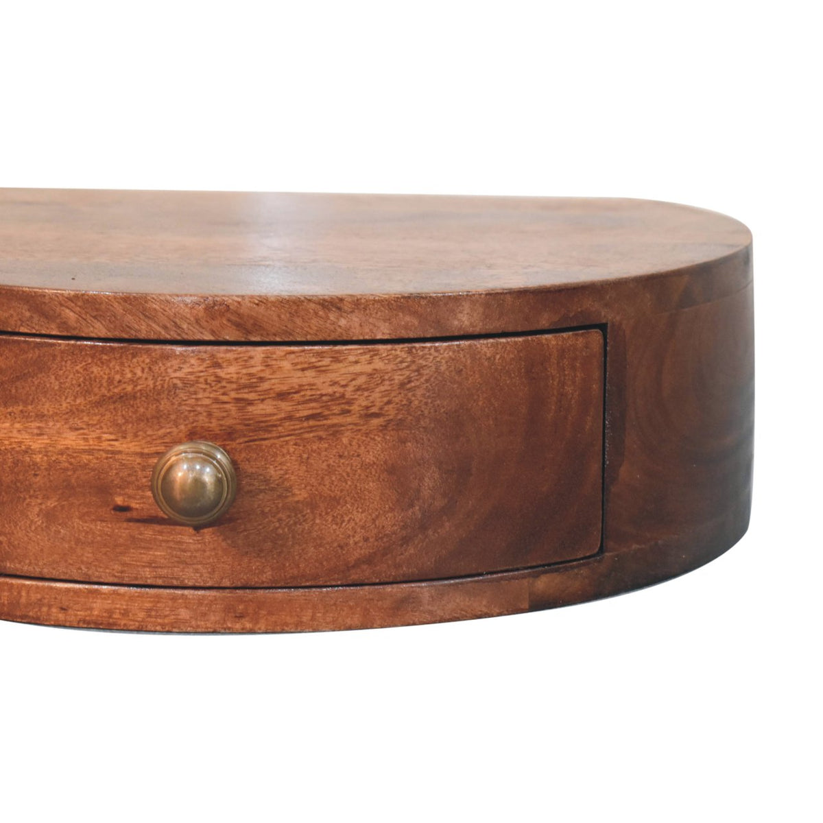 Table de chevet à suspendre arrondie en manguier massif – Caramel miel – vue 4