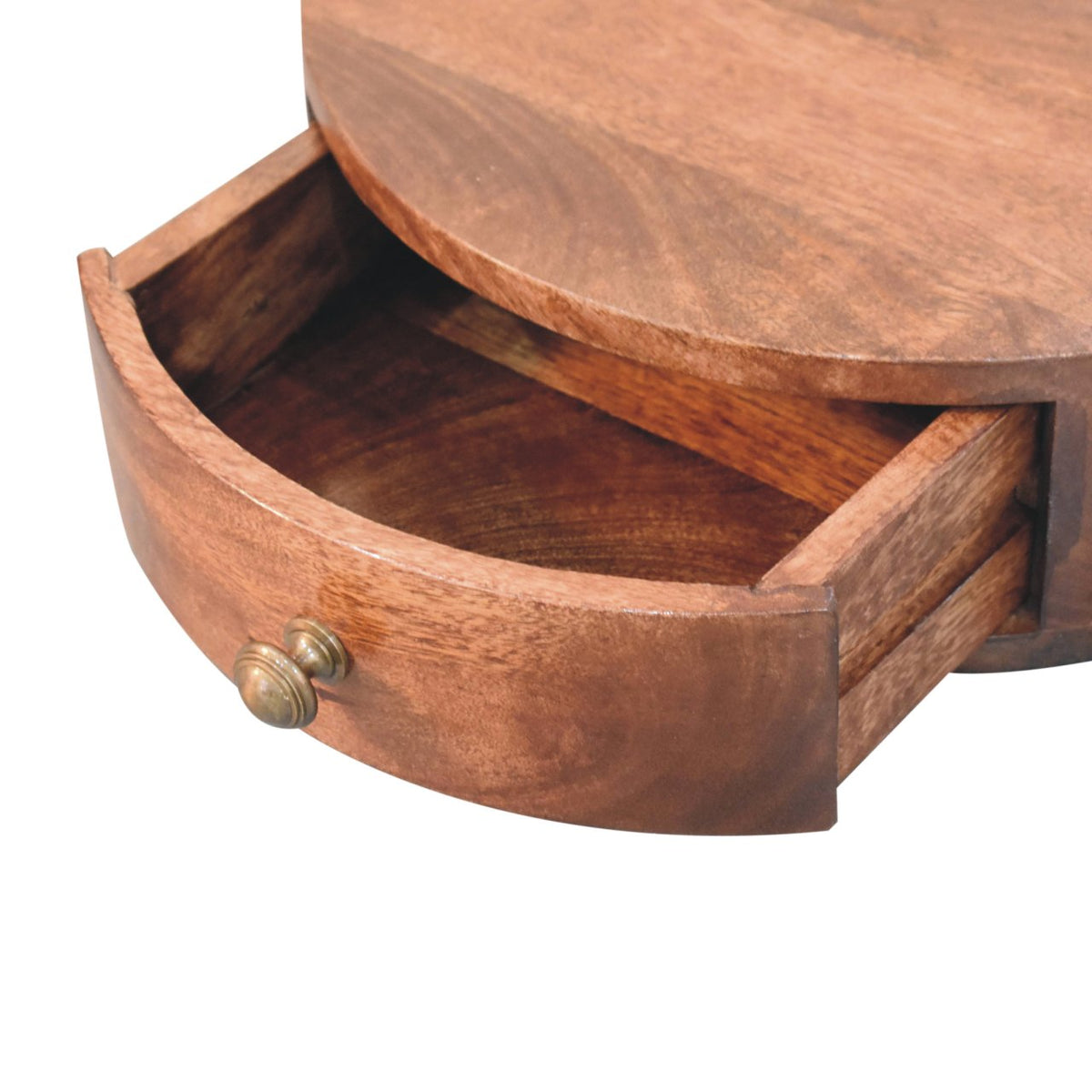 Table de chevet à suspendre arrondie en manguier massif – Caramel miel – vue 6
