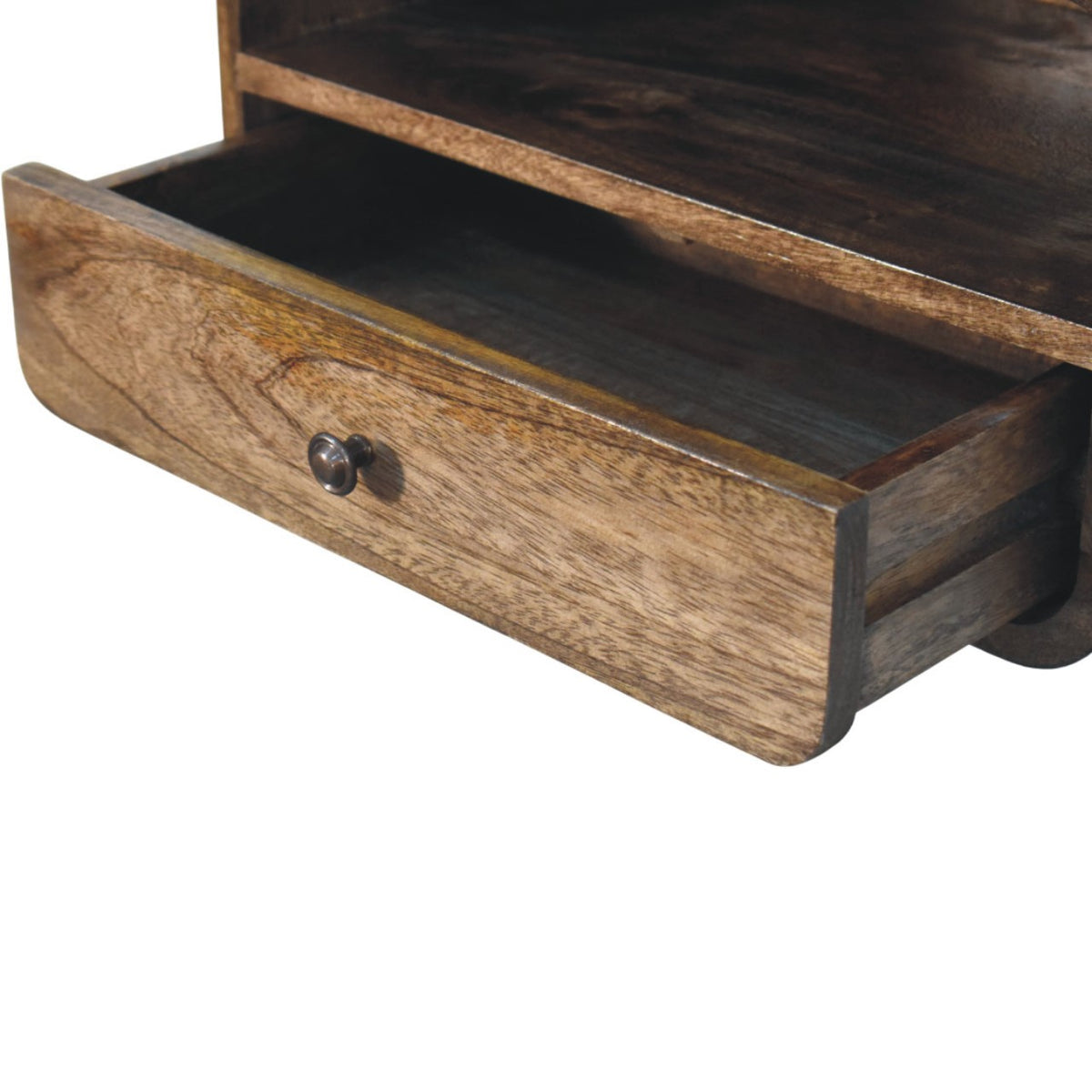 Table de chevet à suspendre avec niche en manguier massif – Gris doux – vue 6