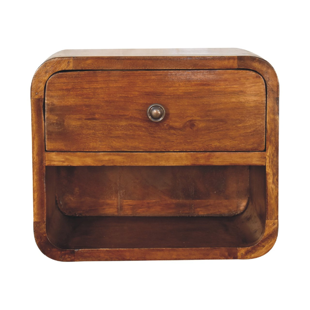 Table de chevet à suspendre mini arrondie en manguier massif – Châtaigne – vue 2