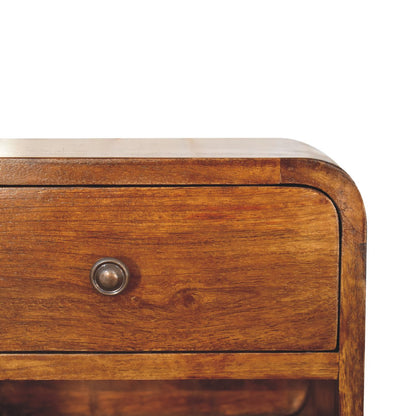 Table de chevet à suspendre mini arrondie en manguier massif – Châtaigne – vue 5