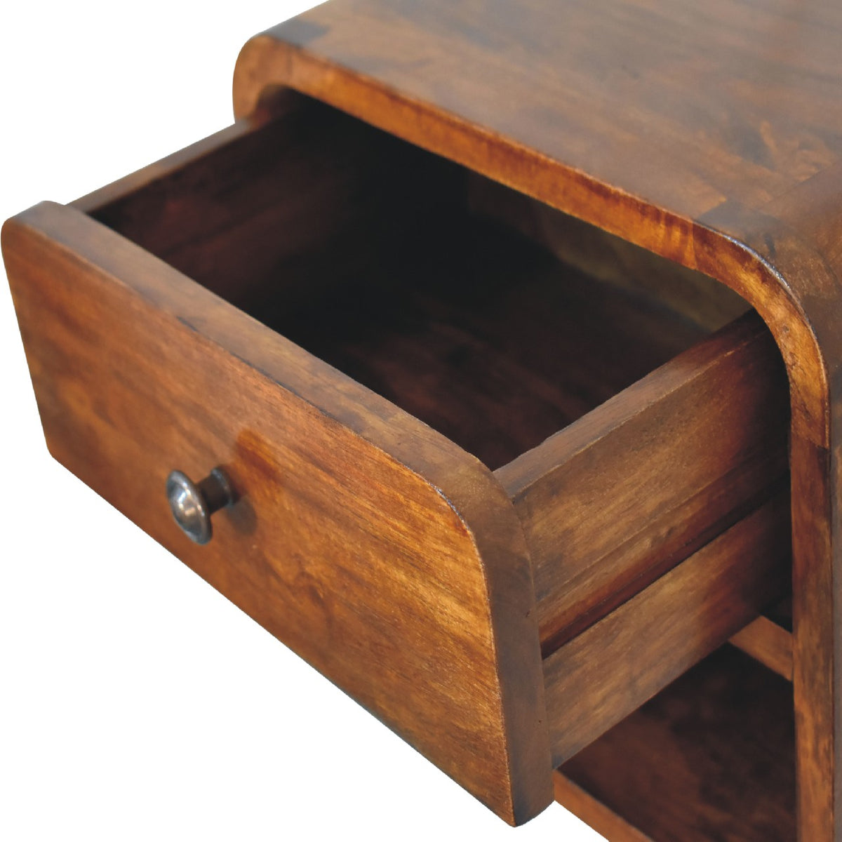 Table de chevet à suspendre mini arrondie en manguier massif – Châtaigne – vue 6