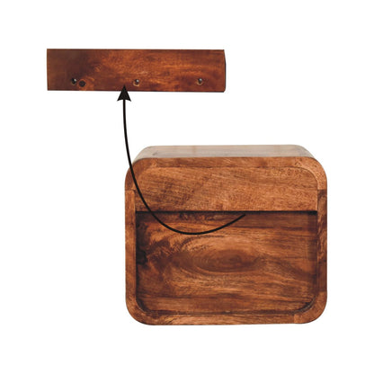 Table de chevet à suspendre mini en manguier massif – Caramel miel – schéma de fixation murale