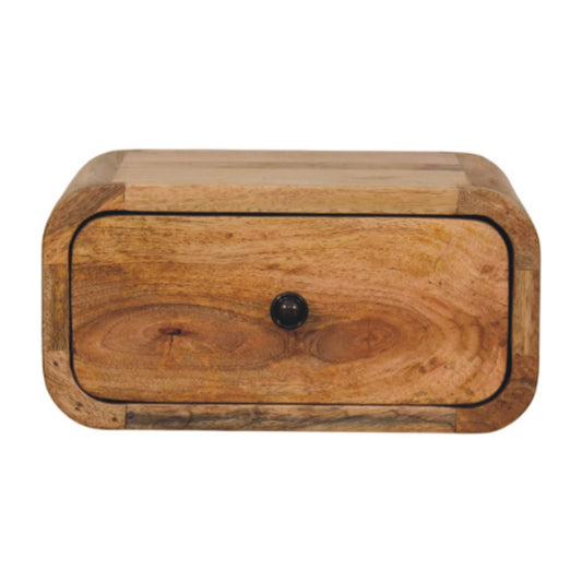 Table de chevet murale mini en manguier massif teinte naturelle, un tiroir à bouton minimaliste