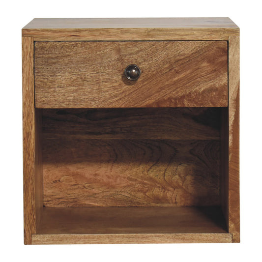 Table de chevet murale mini en manguier massif avec boutons en laiton brillant