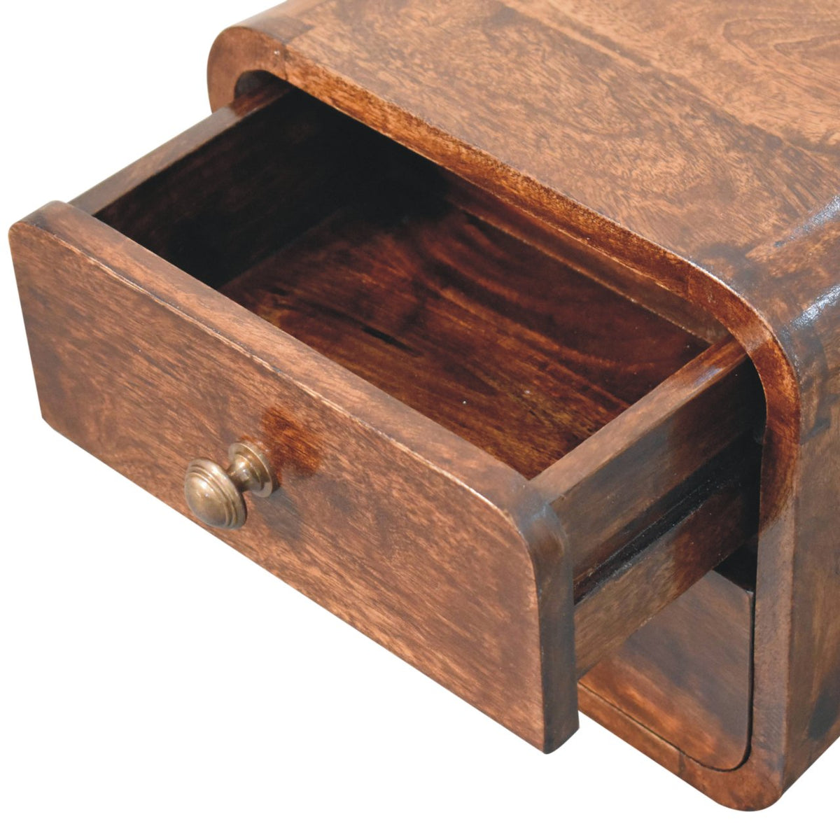 Table de chevet à suspendre mini galbée en manguier massif – Noisette – vue 6
