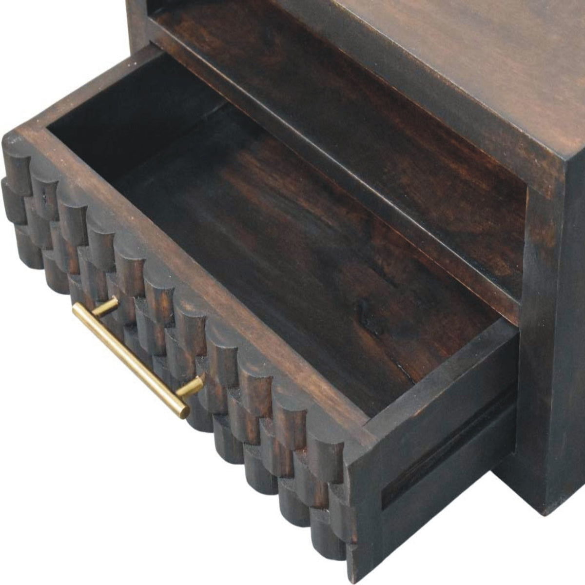 Table de chevet à suspendre sculptée à niche en manguier massif – Moka – vue 7