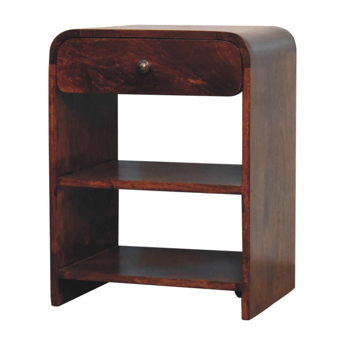 Table de chevet à tiroir et 2 niches en manguier massif – Châtaigne – vue 3