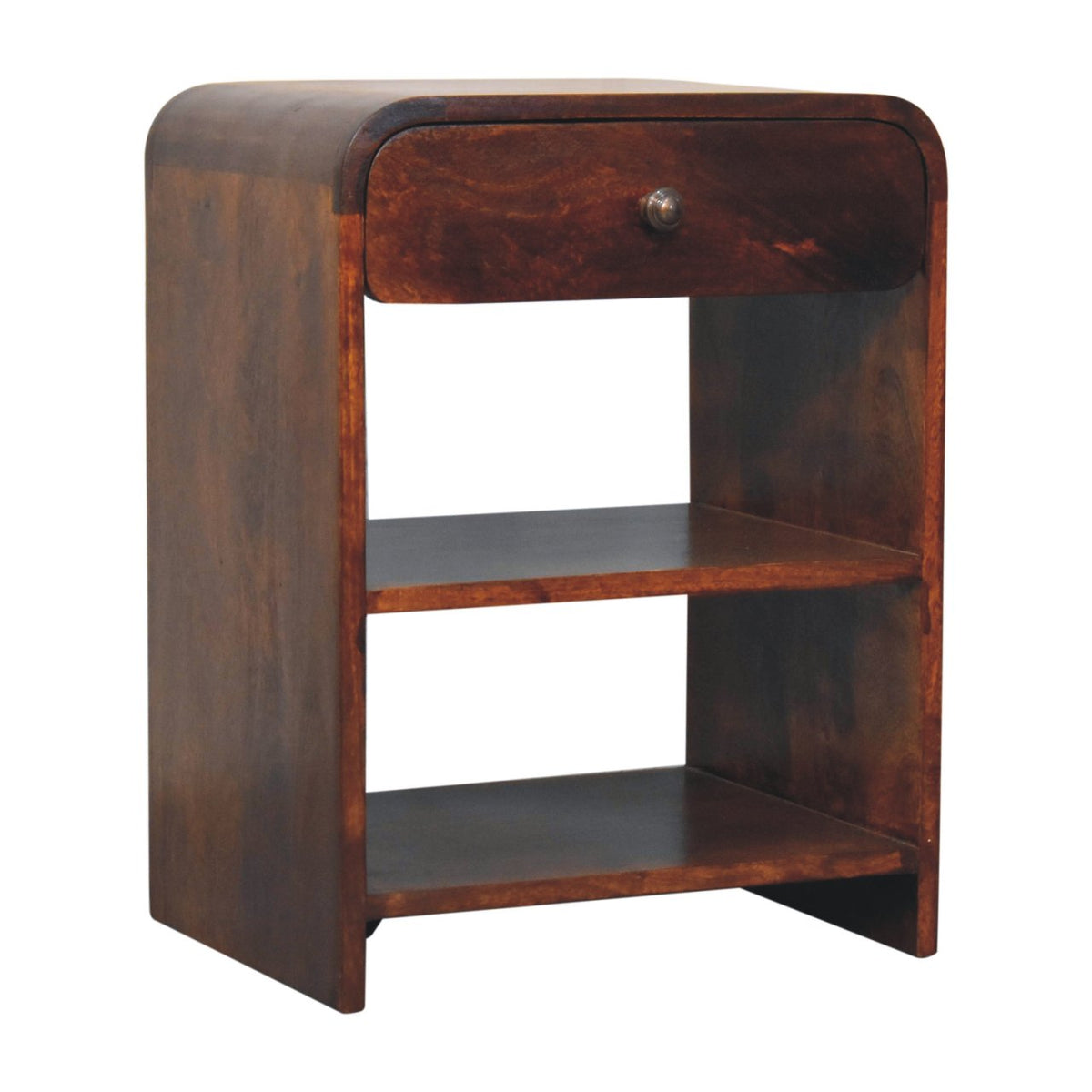 Table de chevet à tiroir et 2 niches en manguier massif – Châtaigne – vue 4