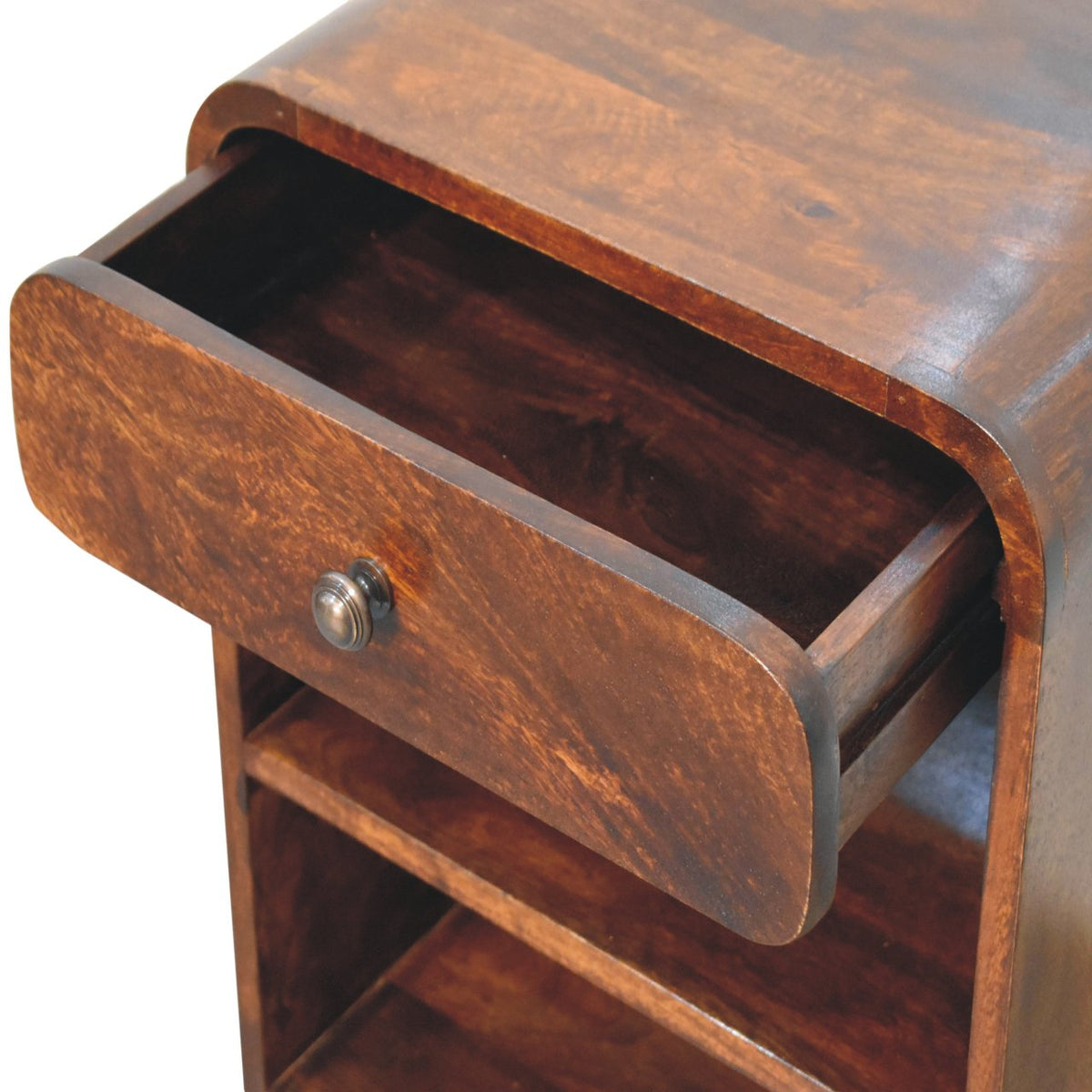 Table de chevet à tiroir et 2 niches en manguier massif – Châtaigne – vue 7