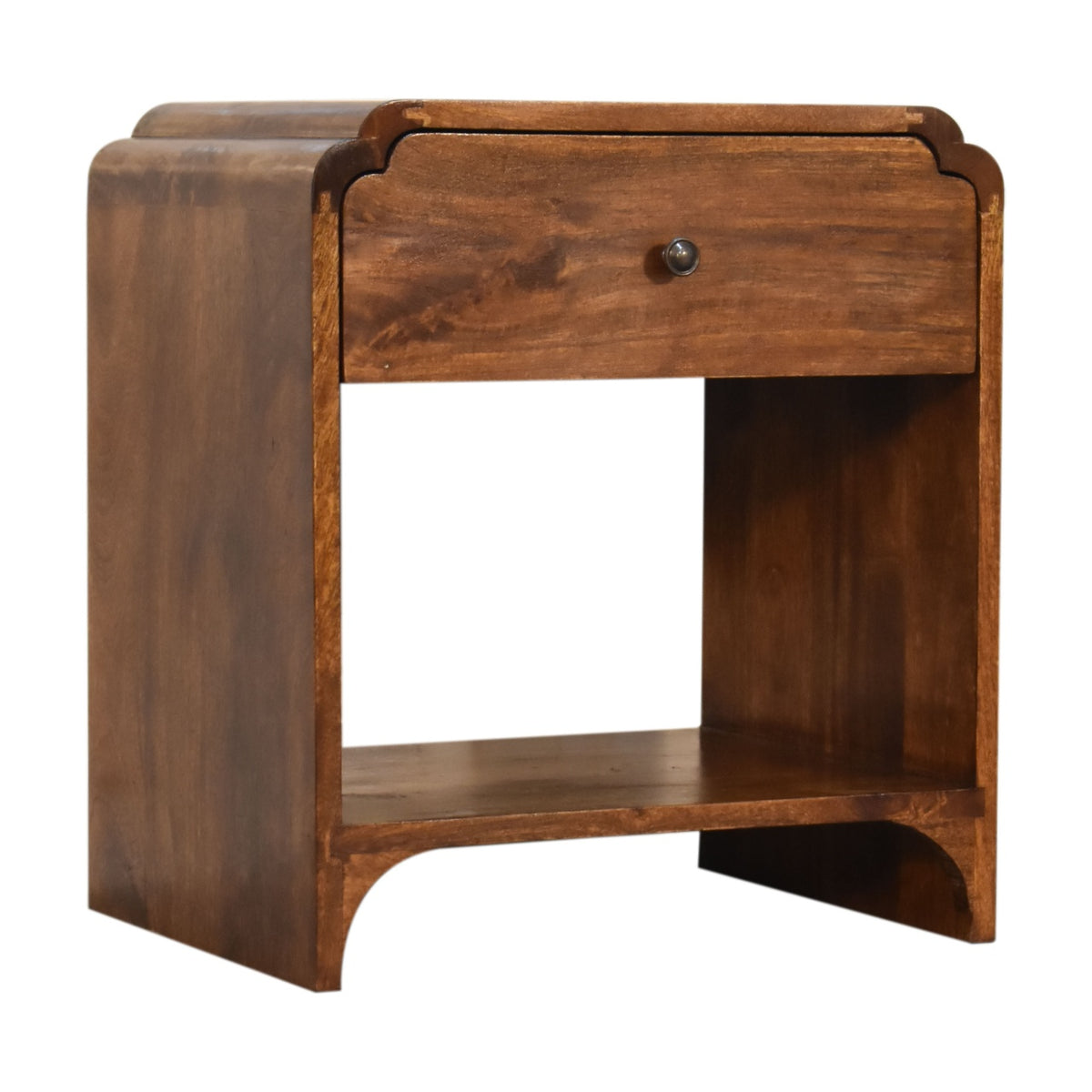 Table de chevet à tiroir et étagère en manguier massif – Châtaigne – vue 3