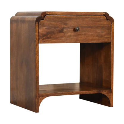 Table de chevet à tiroir et étagère en manguier massif – Châtaigne – vue 3