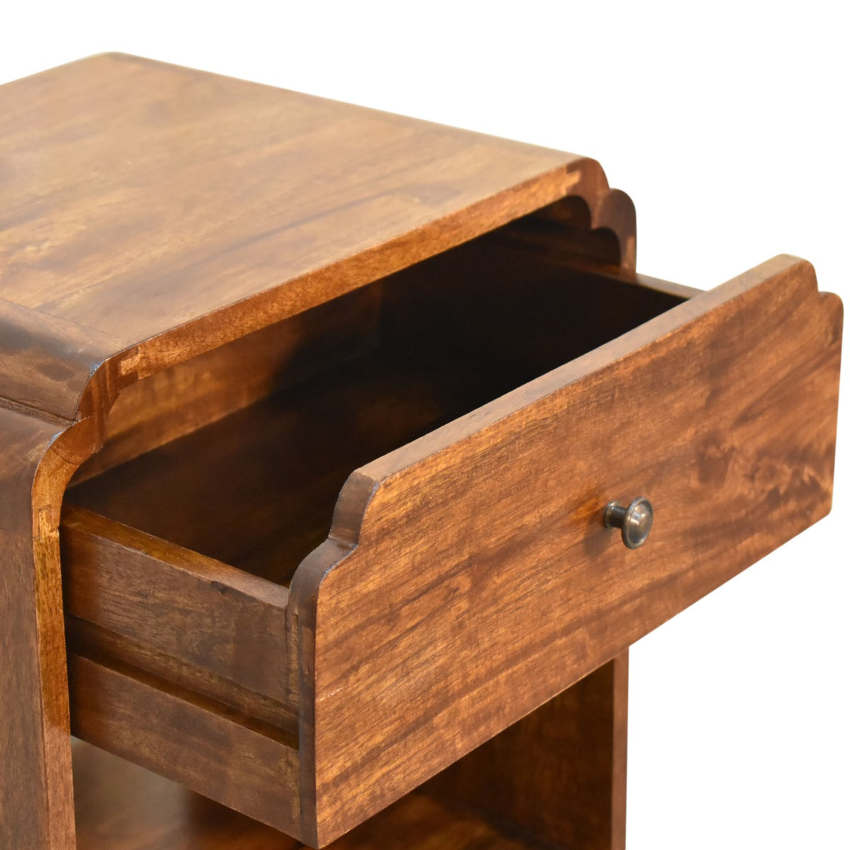 Table de chevet à tiroir et étagère en manguier massif – Châtaigne – vue 5