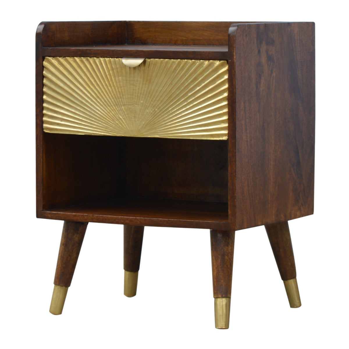 Table de chevet à tiroir plaqué laiton et niche – Châtaigne – vue 3