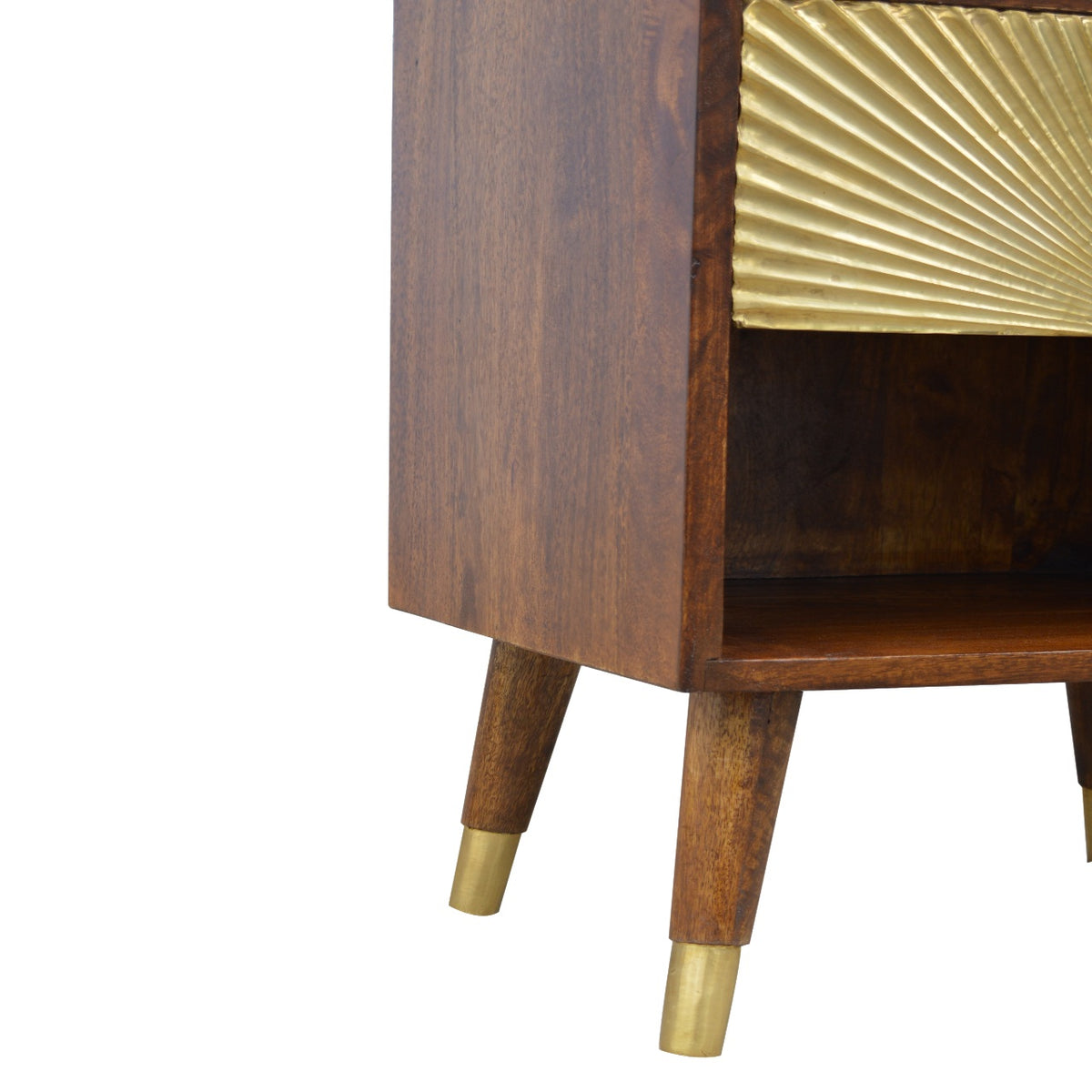 Table de chevet à tiroir plaqué laiton et niche – Châtaigne – vue 5