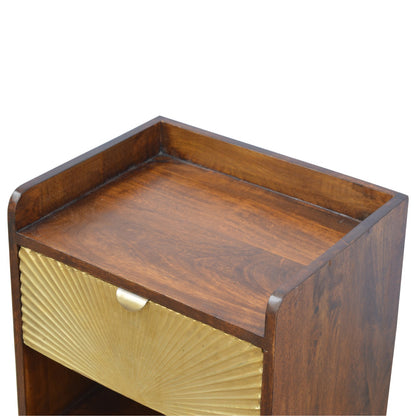 Table de chevet à tiroir plaqué laiton et niche – Châtaigne – vue 6