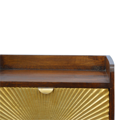 Table de chevet à tiroir plaqué laiton et niche – Châtaigne – vue 7