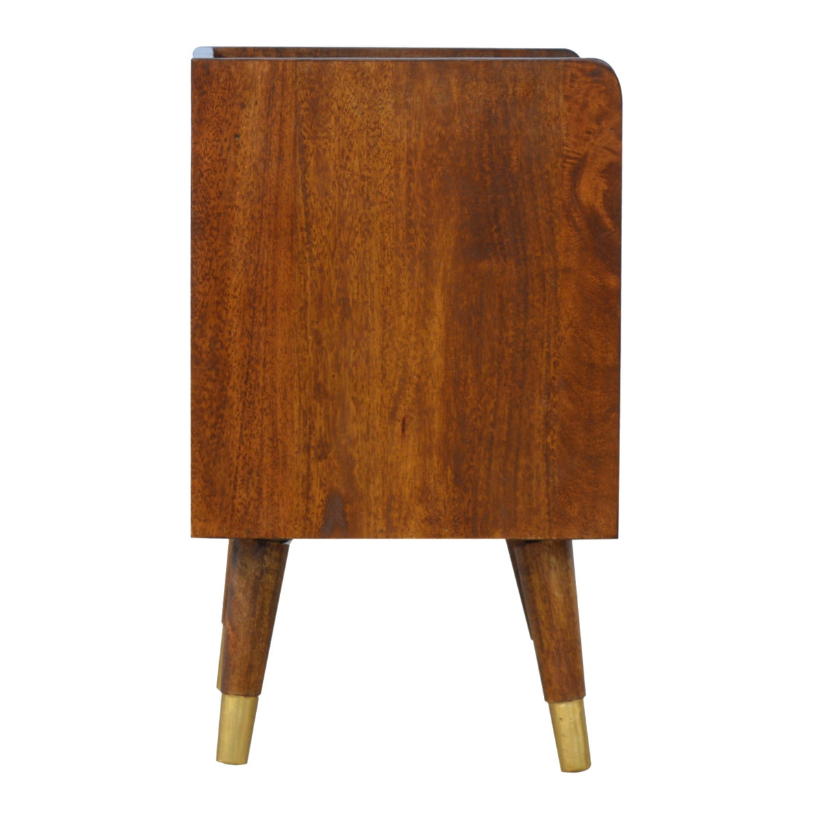 Table de chevet à tiroir plaqué laiton et niche – Châtaigne – vue 8