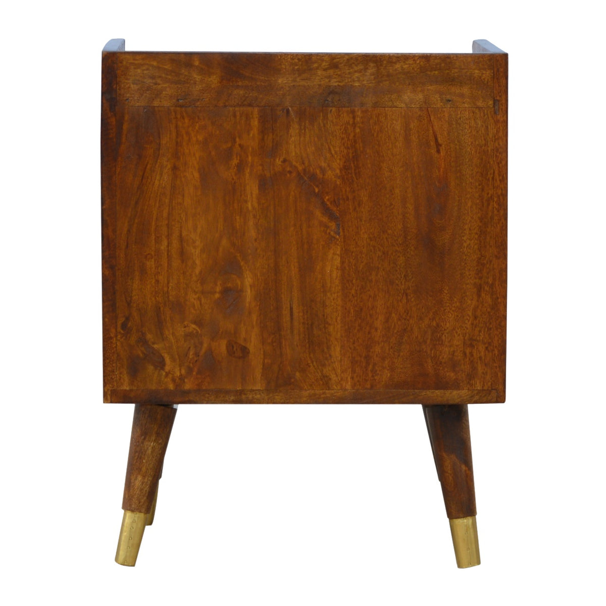 Table de chevet à tiroir plaqué laiton et niche – Châtaigne – vue 9