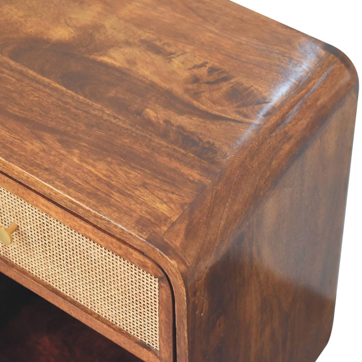 Table de chevet à tiroir tressé en manguier massif – Châtaigne – vue 6