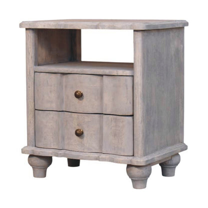Table de chevet arrondie 2 tiroirs en manguier massif – Délavé vintage – vue 2