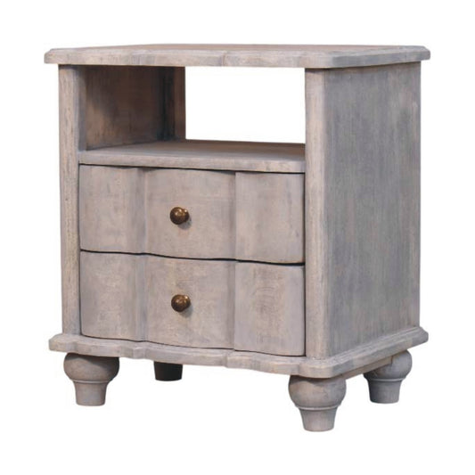 Table de chevet arrondie 2 tiroirs en manguier massif – Délavé vintage – vue 2