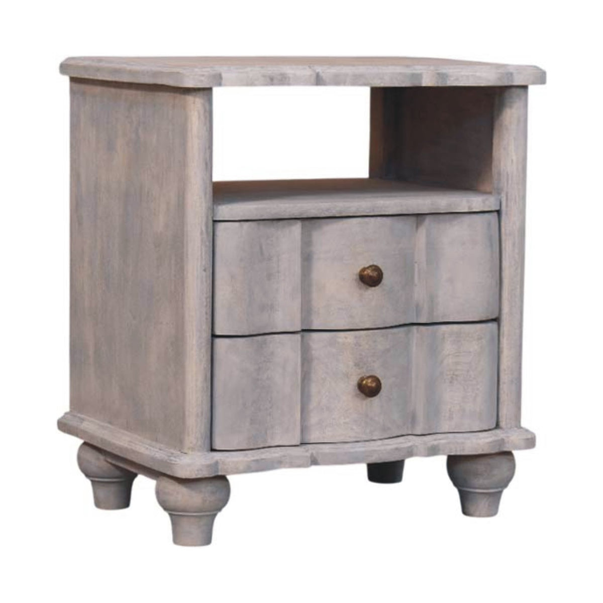 Table de chevet arrondie 2 tiroirs en manguier massif – Délavé vintage – vue 3
