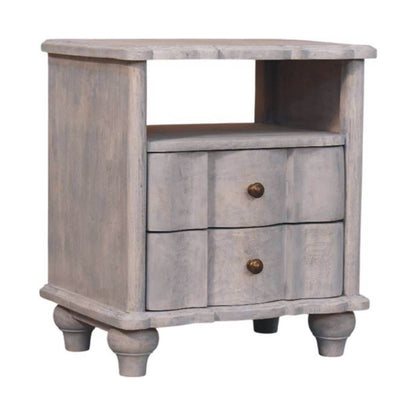 Table de chevet arrondie 2 tiroirs en manguier massif – Délavé vintage – vue 3