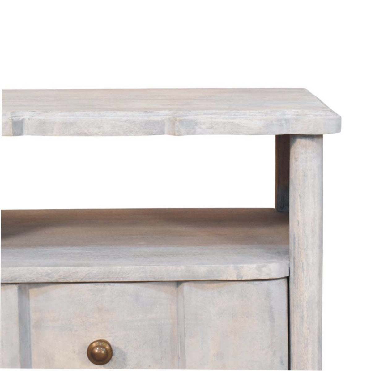 Table de chevet arrondie 2 tiroirs en manguier massif – Délavé vintage – vue 4