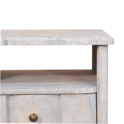 Table de chevet arrondie 2 tiroirs en manguier massif – Délavé vintage – vue 4