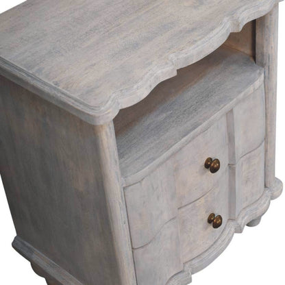 Table de chevet arrondie 2 tiroirs en manguier massif – Délavé vintage – vue 5