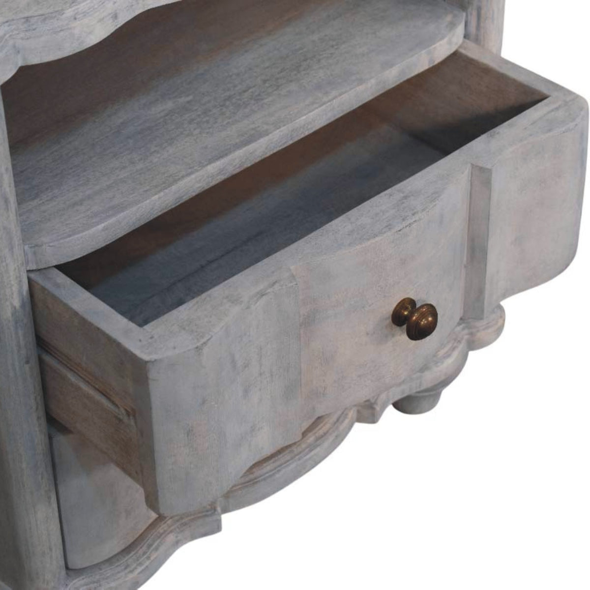 Table de chevet arrondie 2 tiroirs en manguier massif – Délavé vintage – vue 6