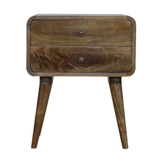 Table de chevet arrondie 2 tiroirs en manguier massif – Gris – vue 10