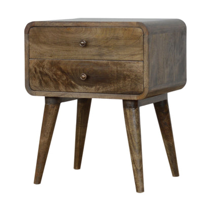 Table de chevet arrondie 2 tiroirs en manguier massif – Gris – vue 2