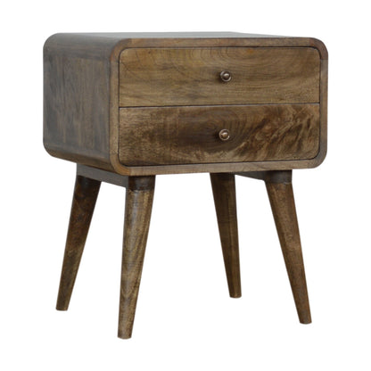 Table de chevet arrondie 2 tiroirs en manguier massif – Gris – vue 3