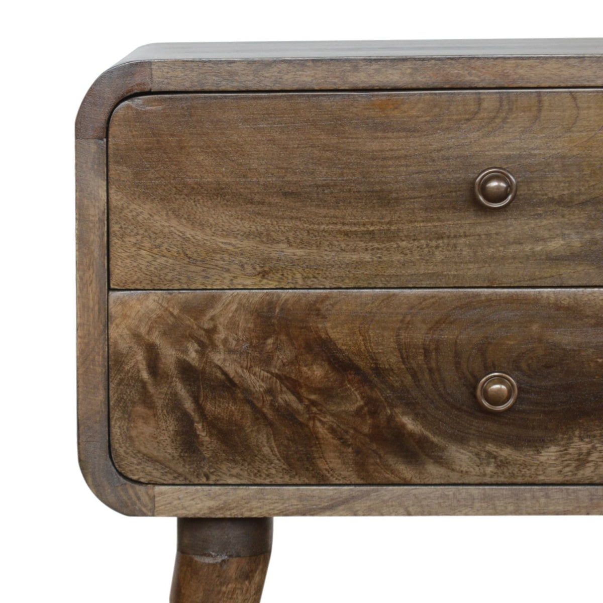 Table de chevet arrondie 2 tiroirs en manguier massif – Gris – vue 4