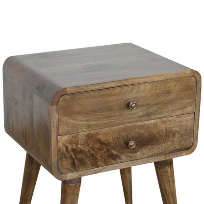 Table de chevet arrondie 2 tiroirs en manguier massif – Gris – vue 5